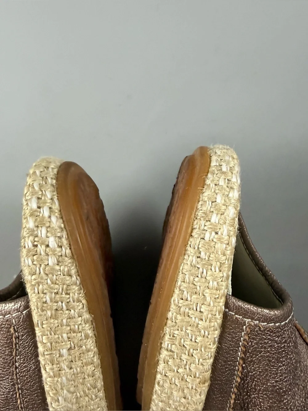 Rucoline Metallic Bronze Leather Espadrille Wedge Mules Shoes EU 39 US 8.5